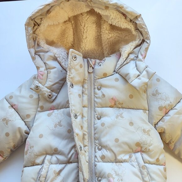 Gap x Disney Minnie Mouse Sherpa Puffer Jacket Hooded Full Zip Snaps Girl 3T - Picture 3 of 10